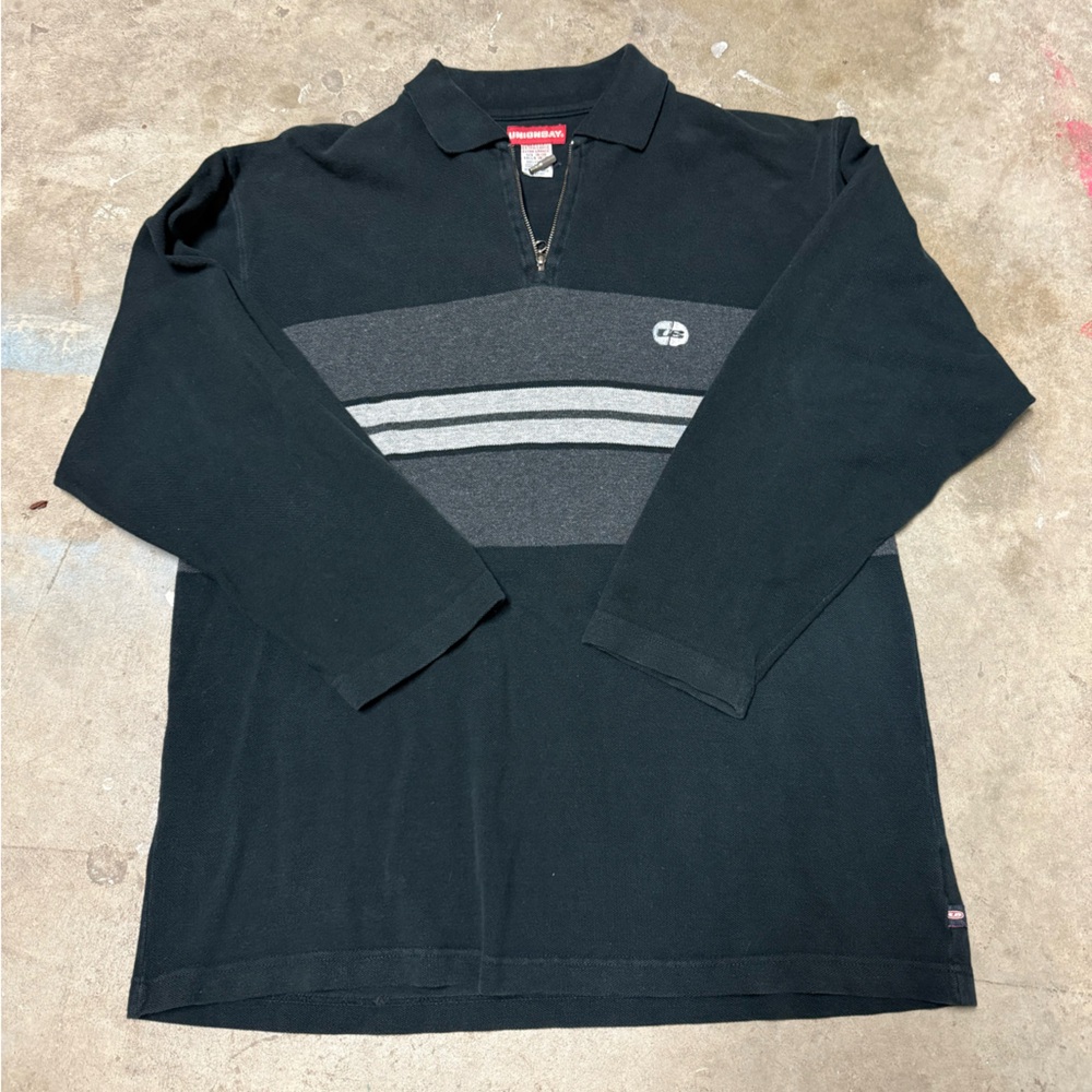 Y2K 2000s UnionBay Quarter Zip Long Sleeve Vintage Stripe Polo Pullover Sweater
